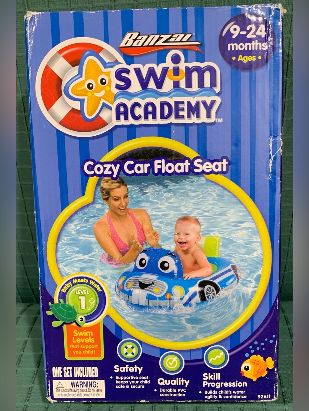 New Banzai Swim Academy Cozy Car pool Float Seat for infants 9, 12, 18, 24 month